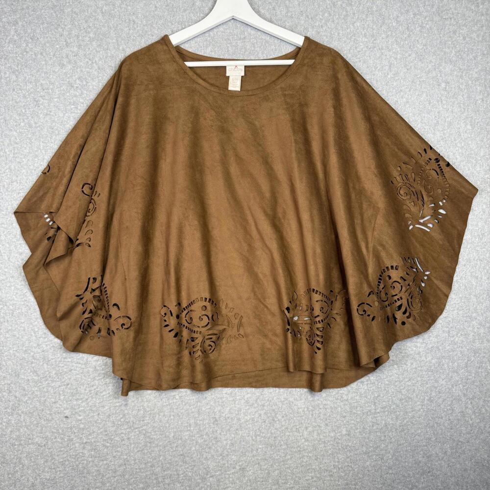 Chico's poncho womens S/M Brown Microfiber Brown Lasercut Boho